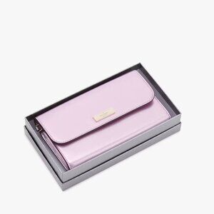 NWT $199 Kate Spade Kenzie Medium Flap Wristlet Patent Wallet Boxed Quartz Pink